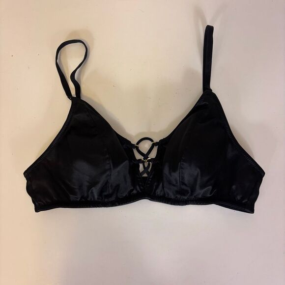 Victoria's Secret Black Satin Lace Up Bralette Bra Small - Picture 1 of 6